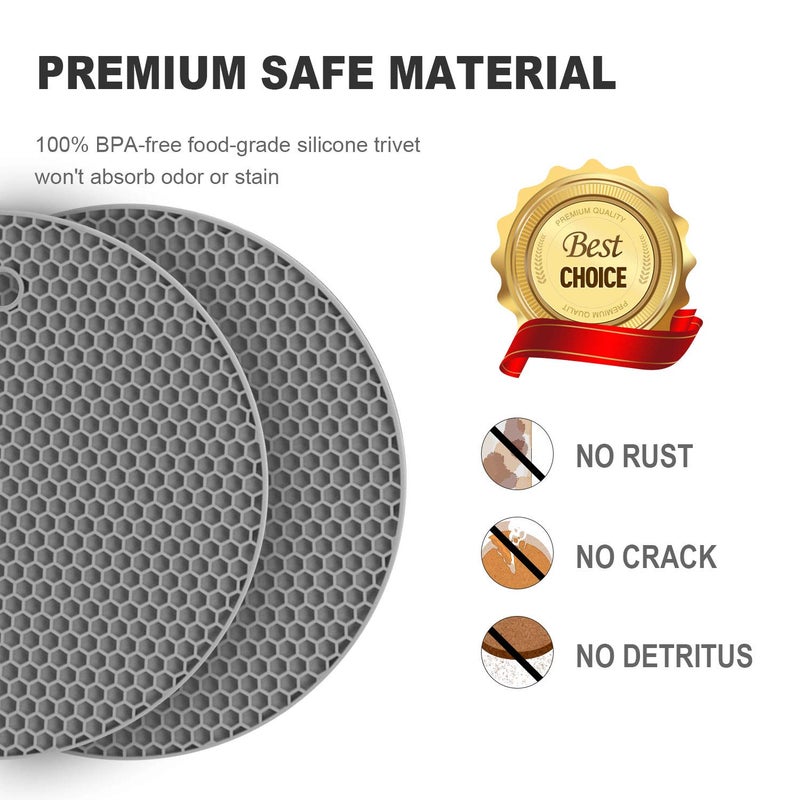 ANNIOCA 4 Pcs Trivets for Hot Dishes, Kitchen Heat Resistant Silicone Trivet, Extra Thick, Large, Non Slip (2. Gray) - Image 3